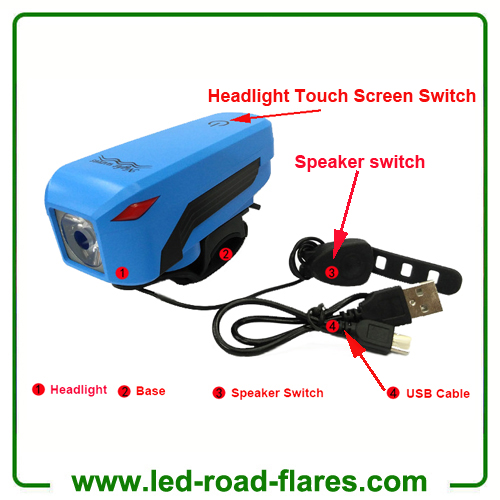 LED Speaker Bicycle Bike Lights Headlights Micro USB Rechargeable Bike Lights With High DB Horn