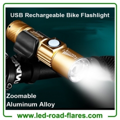 USB Rechargeable Zoomable Bicycle Bike Flashlights Headlights Torch Lights With Holder