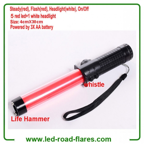 3XAA Battery 12 Inch 30cm Red Led Traffic Wands Led Traffic Batons With Lifehammer and Whistle
