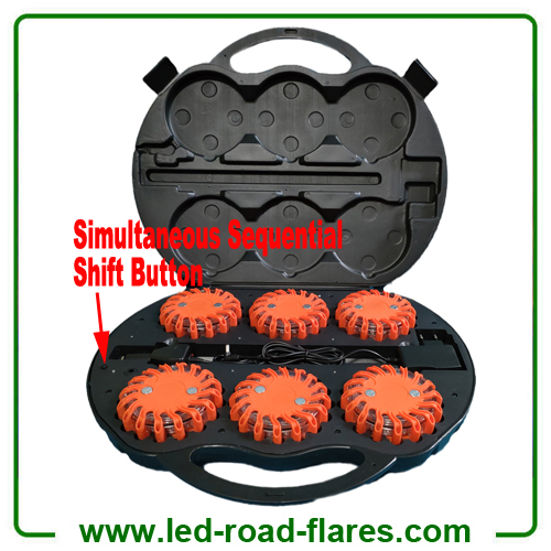 ICS Simultaneous Sequential 6 Pack Led Road Flares Rechargeable Led Warning Strobe Light