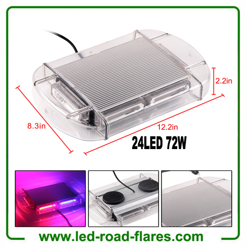 12V 72W 24 LED Emergenecy Warning Flashing Lights Amber Hazard Beacon Lights Bar Recovery Strobe Light with Magnetic Base