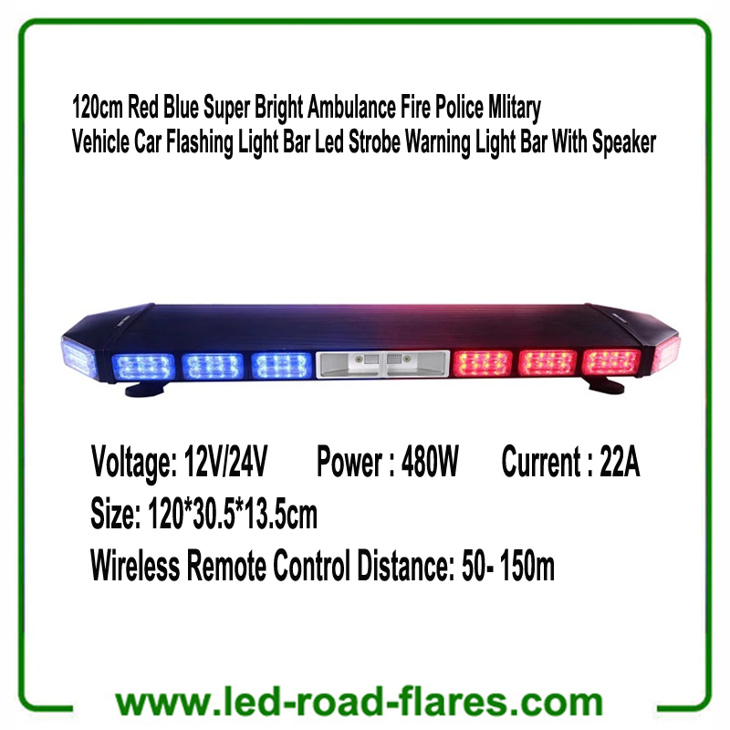 120cm Red Blue Super Bright Ambulance Fire Police Mlitary Vehicle Car Flashing Light Bar Led Strobe Warning Light Bar With Speaker