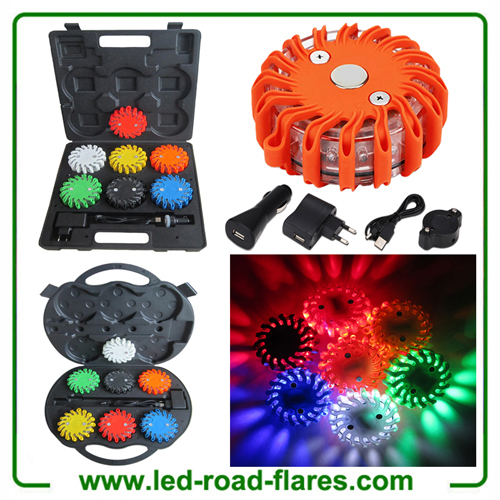 Magnetic LED Emergency Safety Flare 16 LED Flashing Roadside Emergency Disc  Led Flare Light 9 Modes Red Warning Car Light