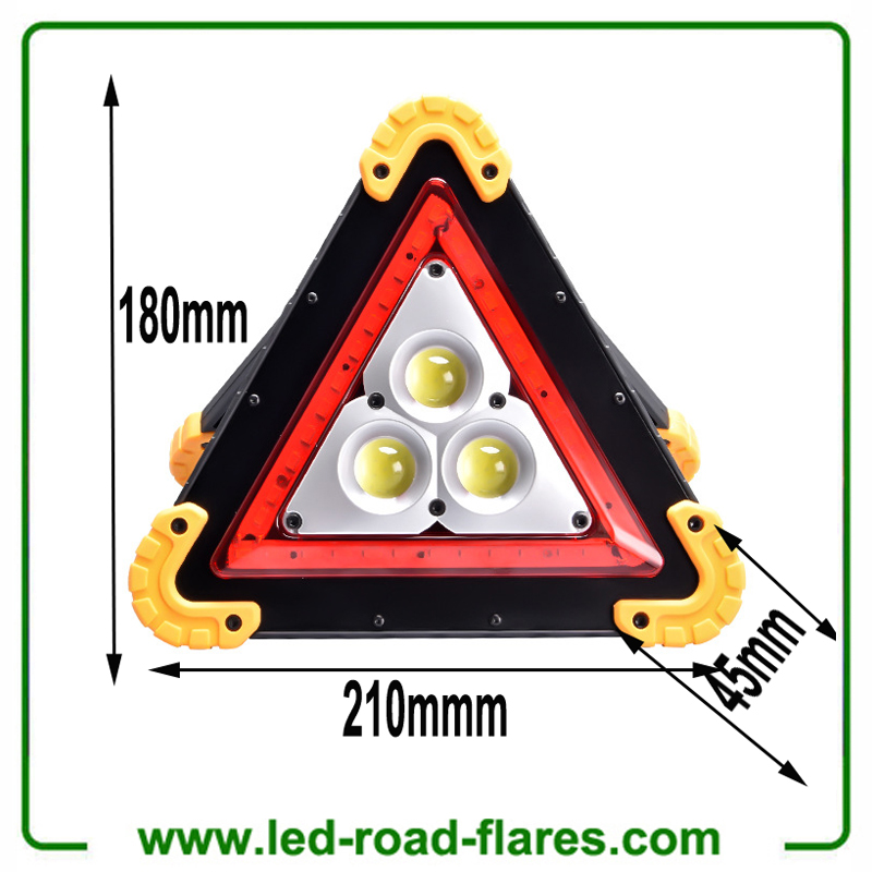 Led Warning Triangle Flood Light With 3 COB Chip Emergency Warning Light 4 Lighting Mode USB Charging Port Rechargeable Portable LED Work Light Searchlight Camping Safety Reflective Flash Light