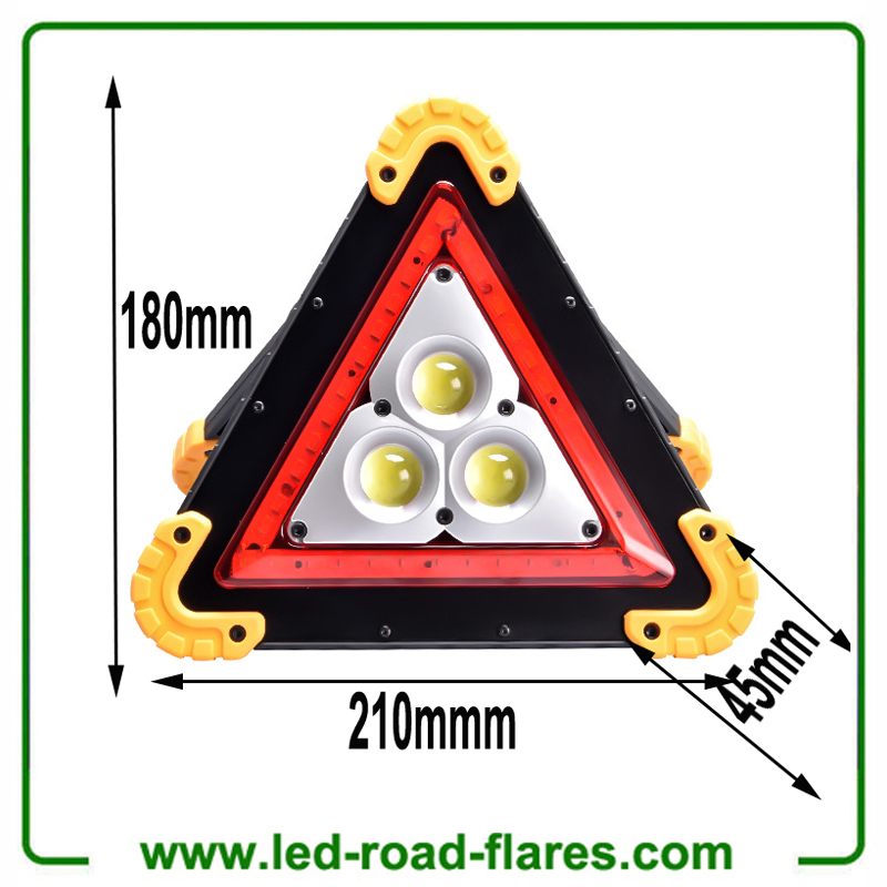 Solar Led Warning Triangle Flood Light With 3 COB Chip Emergency Warning Light 4 Lighting Mode USB Charging Port Rechargeable Portable LED Work Light Searchlight Camping Safety Reflective Flash Light