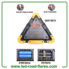 Led Warning Triangle Flood Light With 3 COB Chip Emergency Warning Light 4 Lighting Mode USB Charging Port Rechargeable Portable LED Work Light Searchlight Camping Safety Reflective Flash Light