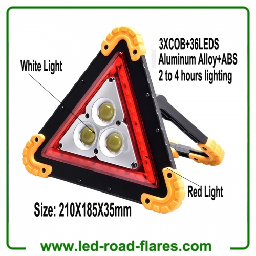 Led Warning Triangle Flood Light With 3 COB Chip Emergency Warning Light 4 Lighting Mode USB Charging Port Rechargeable Portable LED Work Light Searchlight Camping Safety Reflective Flash Light