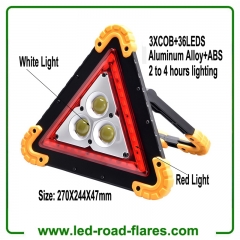 Solar Led Warning Triangle Flood Light With 3 COB Chip Emergency Warning Light 4 Lighting Mode USB Charging Port Rechargeable Portable LED Work Light Searchlight Camping Safety Reflective Flash Light