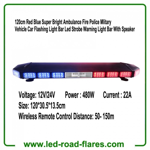 120cm Red Blue Super Bright Ambulance Fire Police Mlitary Vehicle Car Flashing Light Bar Led Strobe Warning Light Bar With Speaker