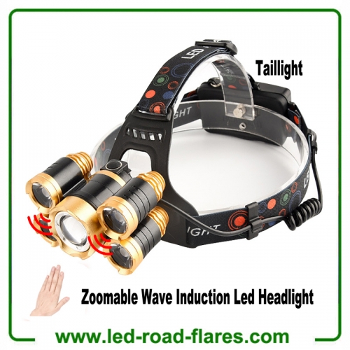 T6 Zoomable Adjustable Focus Led Headlamps Rechargeable Induction Headlights Waterproof Head Lamp for Fishing Camping Hiking Hunting Hard Hat Workers