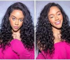 FashionPlus Hair Bleached Knots Pre Plucked Hairline Deep Wave Deep Middle Part Lace Frontal Wig