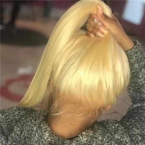 FashionPlus Hair 100% Virgin Brazilian Human Hair 613 Blonde Straight Human Hair Lace Front Wigs  