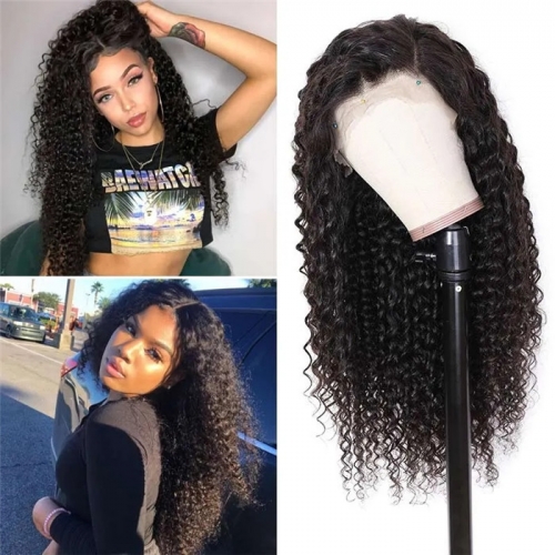 FashionPlus Free Part Virgin Malaysian Hair Jerry Curly Wave Lace Front Wig Pre Plucked