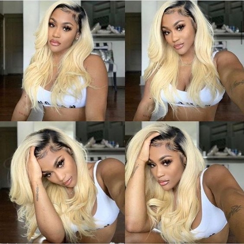 FashionPlus 1B/613 Blonde Body Wave Glueless Lace Front Wigs  Pre Plucked with Baby Hair