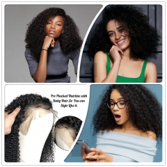 FashionPlus Kinky Curly Virgin Brazilian Hair 13*6 Lace Front Wigs With Baby Hair Can Bleached Knots