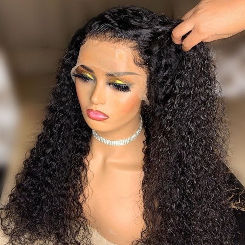 FashionPlus 180% Density  Density Kinky Curly Malaysian Virgin Hair Full Lace Wig With Baby Hair