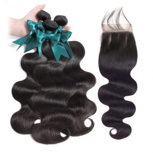 FashionPlus Body Wave Virign Malaysian Hair 3 Bundles With 4*4 Lace Closure, Unprocessed Malaysian Hair Extension
