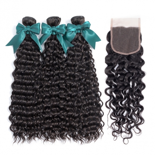FashionPlus Deep Curly Malaysian Hair 3 Bundle Hair Deals with Closure  9A Good Quality