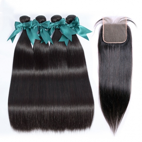 FashionPlus 4 Bundles Virgin Brazilian Straight Hair Deales With Closure High Quality High Quality 9A Grade