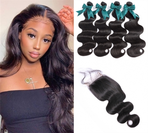 FashionPlus Brazilian Body Wave Hair 4 Bundles With Closure High Quality Brazilian Virgin Hair