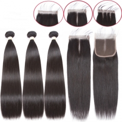 FashionPlus Good Quality Straight Virgin Hair Weave 3 Bundles With Lace Closure 100% Soft Unprocessed Virgin Malaysian Hair