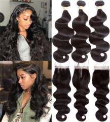 FashionPlus Good Quality Body Wave Virgin Hair Weave 3 Bundles With Lace Closure 100% Soft Unprocessed Virgin Peruvian Hair