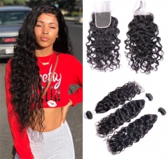 FashionPlus 12A  Virgin Brazilian Natural Wave 3 Bundles With Closure Unprocessed Hair On Sale