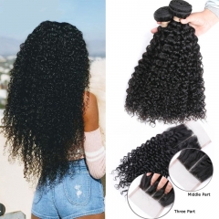 FashionPlus 12A Kinky Curly Virgin Brazilian Hair 3Bundles with 4x4 Lace Closure