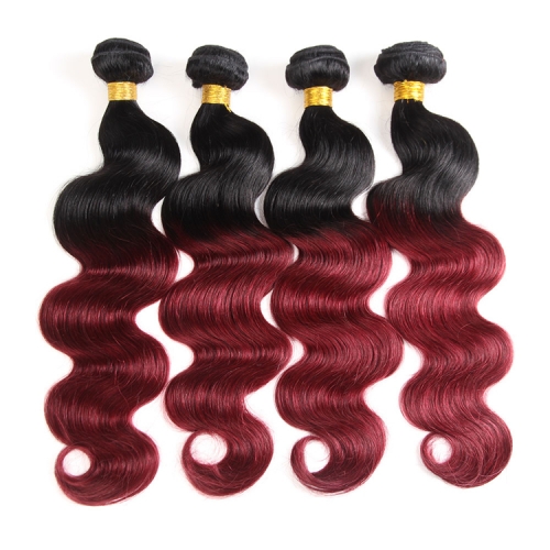 Fashionplus Hair Affordable Two Tone 1B/99J Ombre Brazilian Human Hair 4 Bundles Body Wave Hair Weave Bundles