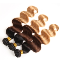Fashionplus Hair 9A Grade Ombre Peruvian Virgin Hair 3 bundles Body Wave Human Hair Three Tone Ombre 1B/4/27 Hair Weave Weft