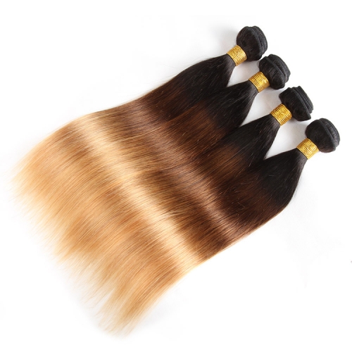 Fashionplus Hair 9A Grade Good Quality 4 Bundles Three Tone 1B/4/27 Ombre Peruvian Straight Human Hair Extension
