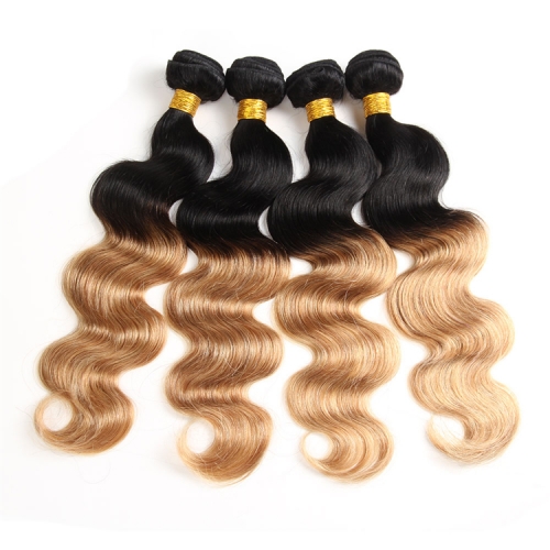 Fashionplus Hair Affordable Two Tone 1B/27 Ombre Brazilian Human Hair 4 Bundles Body Wave Hair Weave Bundles