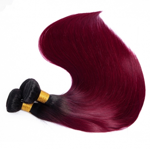Fashionplus Hair 9A Grade 3 Bundles Brazilian Ombre Straight Human Hair Tone T1B/99J Ombre Hair Weave