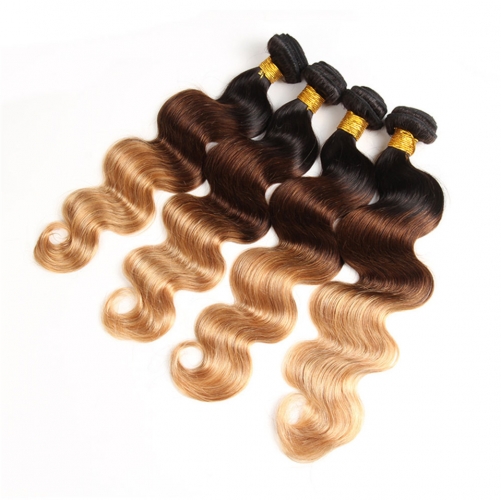 Fashionplus Hair Affordable 3 Tone 1B/4/27 Ombre Brazilian Human Hair 4 Bundles Body Wave Hair Weave Bundles