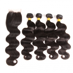 FashionPlus 12A High Quality Brazilian Virgin Hair Body Wave 4 Bundles With Closure