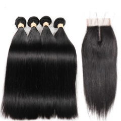 FashionPlus 12A High Quality Brazilian Virgin Hair Straight 4 Bundles With Closure