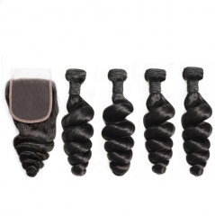 FashionPlus 12A High Quality Brazilian Virgin Hair Loose Wave 4 Bundles With Closure