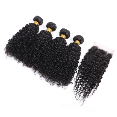 FashionPlus 12A High Quality Brazilian Virgin Hair Kinky Curly Wave 4 Bundles With Closure