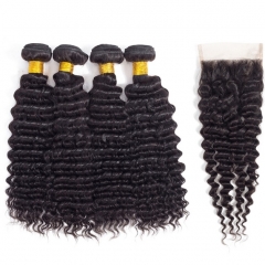 FashionPlus 12A High Quality Brazilian Virgin Hair Deep Wave 4 Bundles With Closure