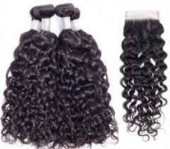 FashionPlus 12A High Quality Brazilian Virgin Hair Water Wave 4 Bundles With Closure