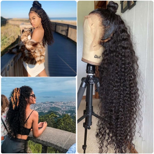 FashionPlus Hair Affordable Glueless Pre-Plucked Kinky Curly Virgin Malaysian Hair Full Lace Wigs with bleached knots