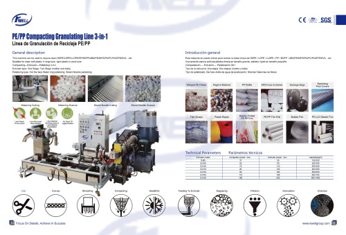 3-in-1 PE/PP Film Compactor Type Granulating Pelletizing Recycling Extruder Machine Line / Línea de Granulación de Reciclaje PE/PP