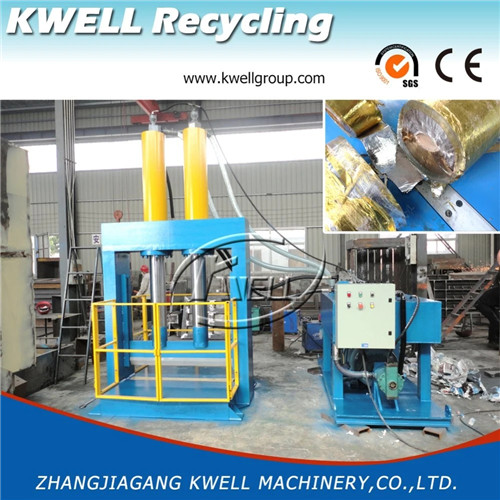 Hydraulic guillotine cutter for rubber tire plastic roll block