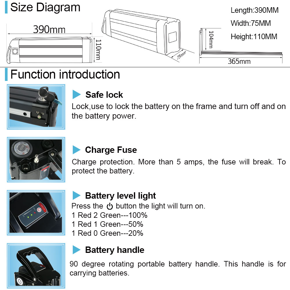 Ebike battery D034 48V 21Ah（BMS20A）Samsung3500mAh Cells fit for 0-500W  motor with 2.5A Charger/US STOCK