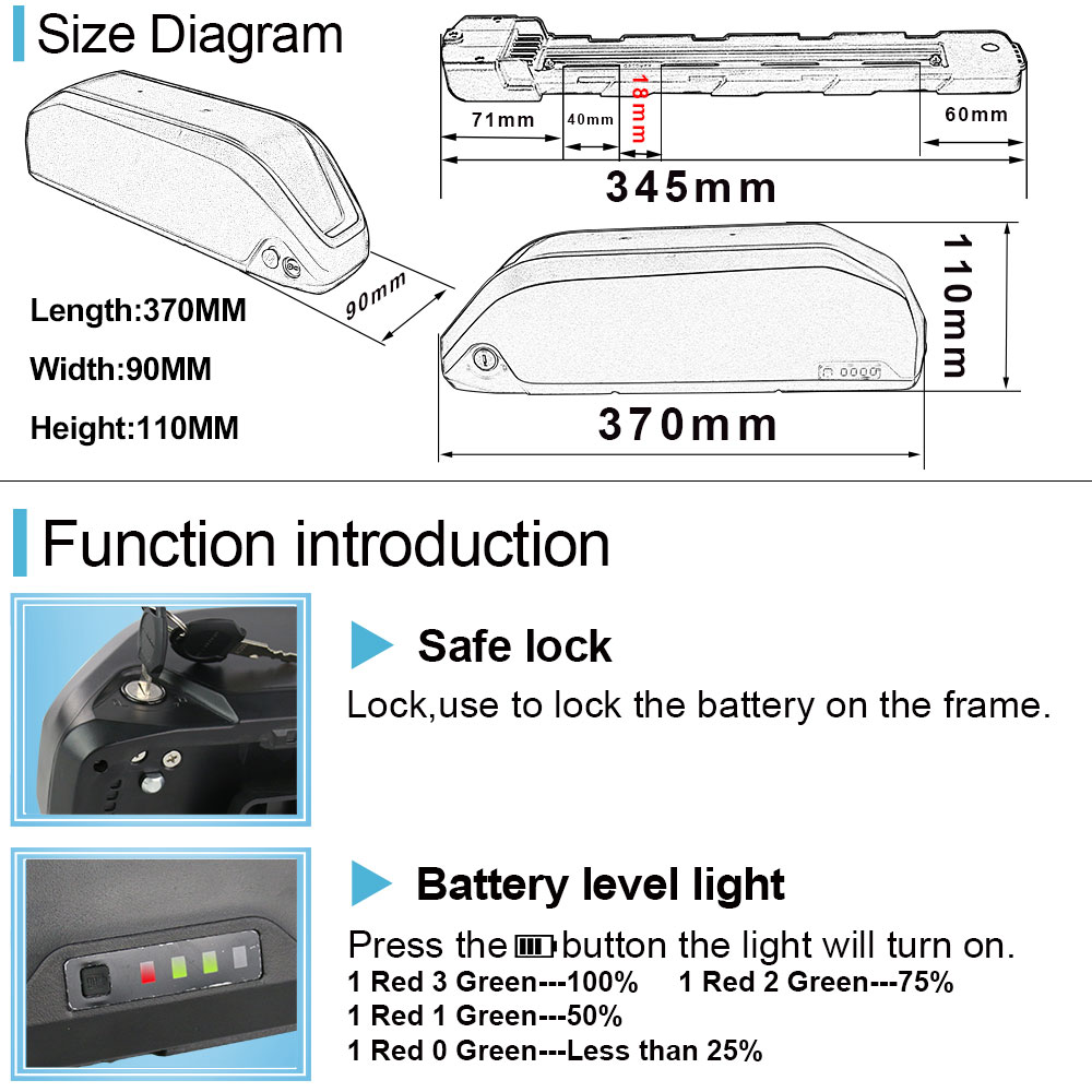 Panda Cycle R049 2 36V 48V 17.5AH 24.5AH Samsung 3500mAh cells Ebike battery for 500W 1000W 1500W motor EU STOCK