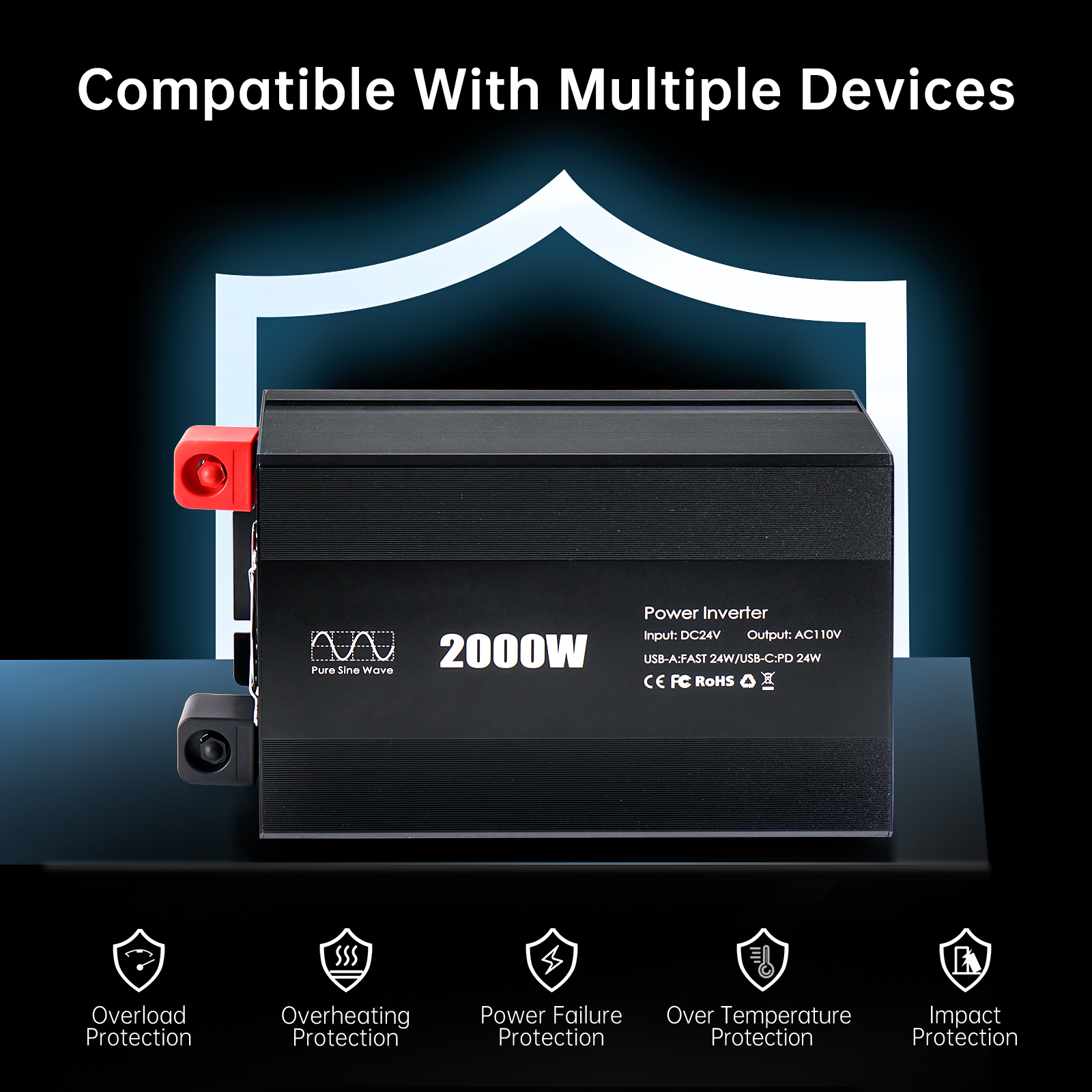 UPPbattery Inverter 2000w,24v DC to 110v Power Inverters for 2000 watt ...