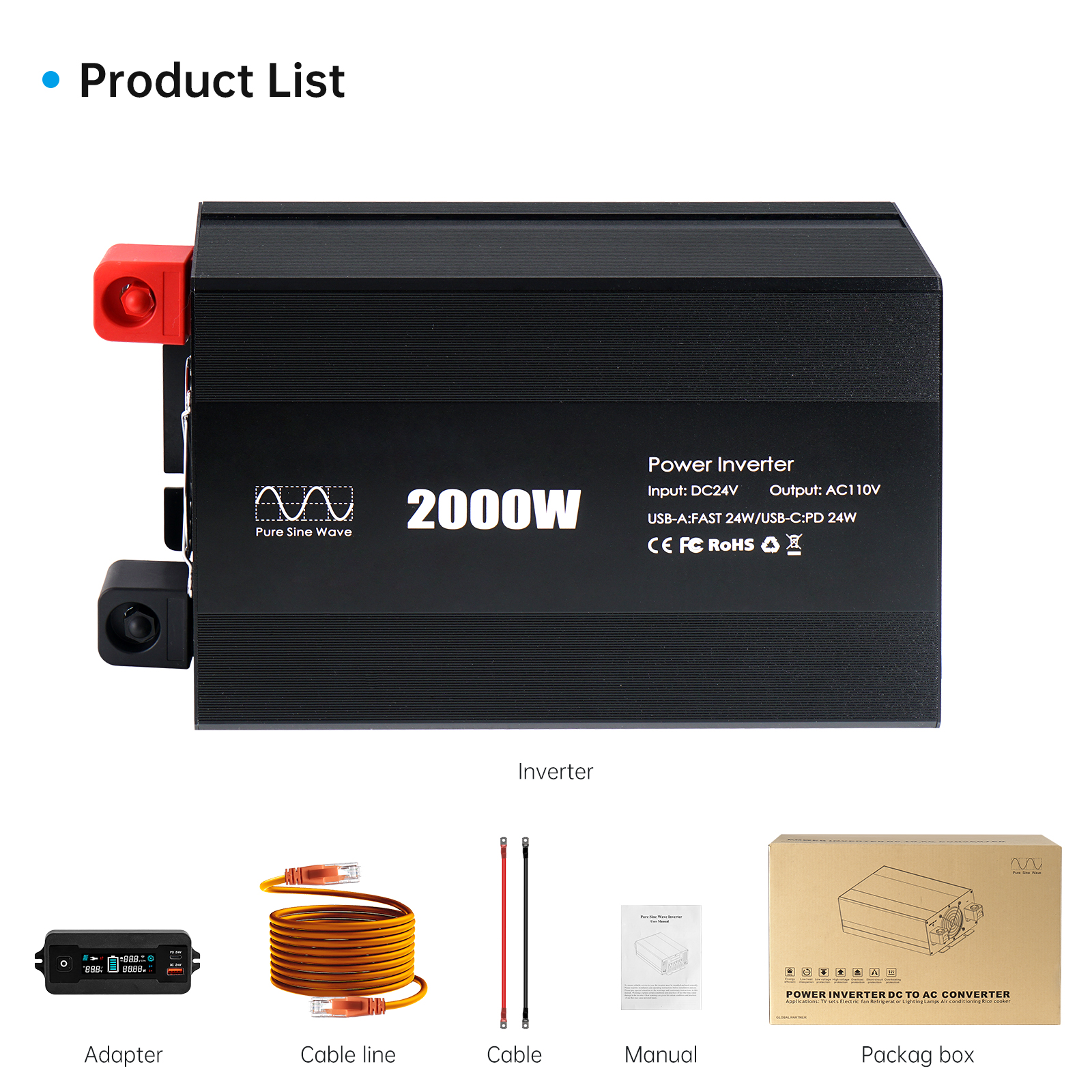 UPPbattery Inverter 2000w,24v DC to 110v Power Inverters for 2000 watt ...