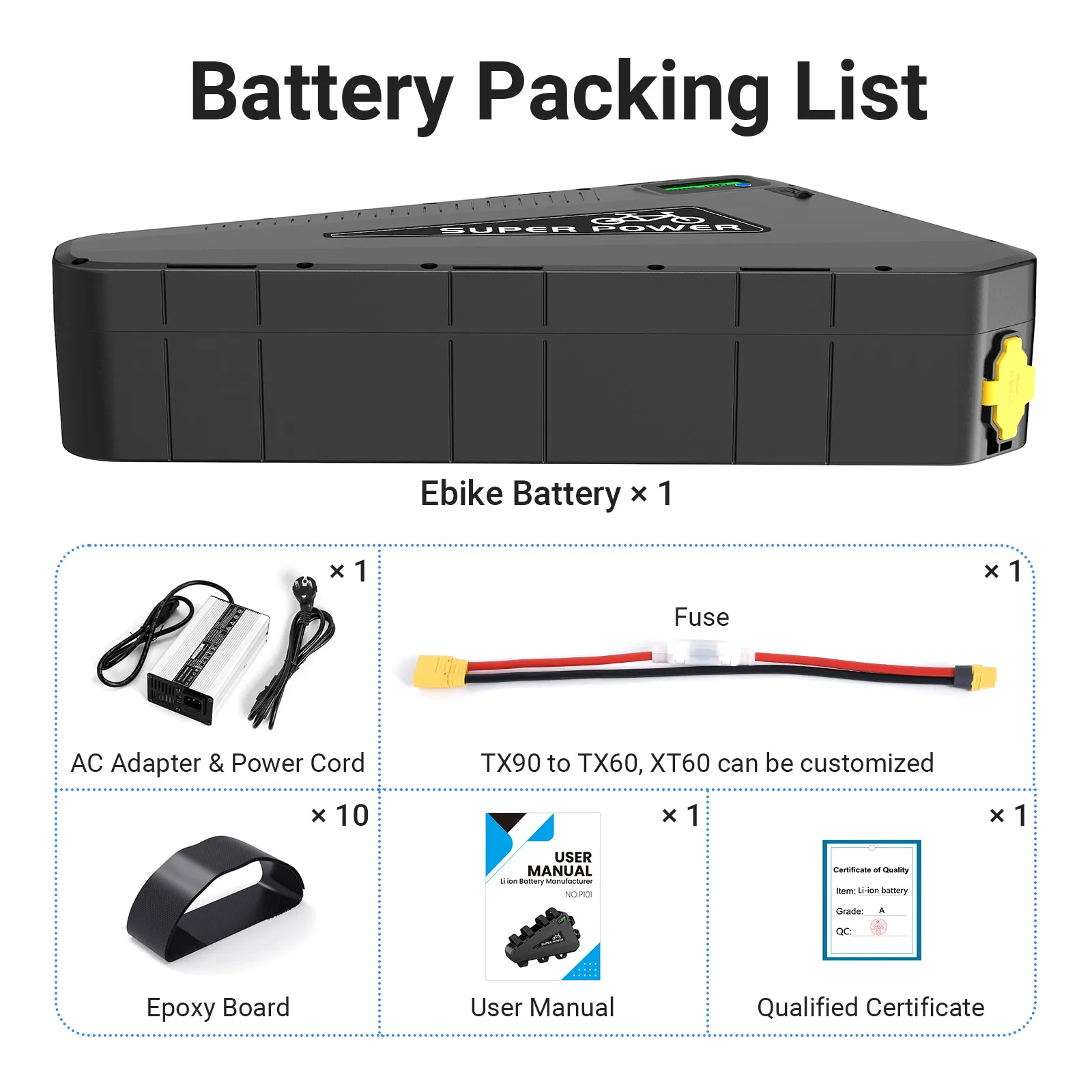 Batterie Triangle JUNDA 72V 20Ah 60A BMS - Pour Vélo électrique Modifié, Moteurs 1000W-2500W