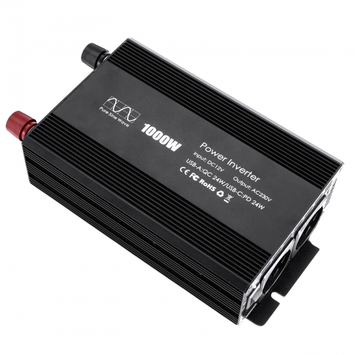Pure sine Inverter 1000w,12v DC to 110v Power Inverters for 1000 watt with Dual AC Outlets 3.0A USB and Type-C【EU stock】
