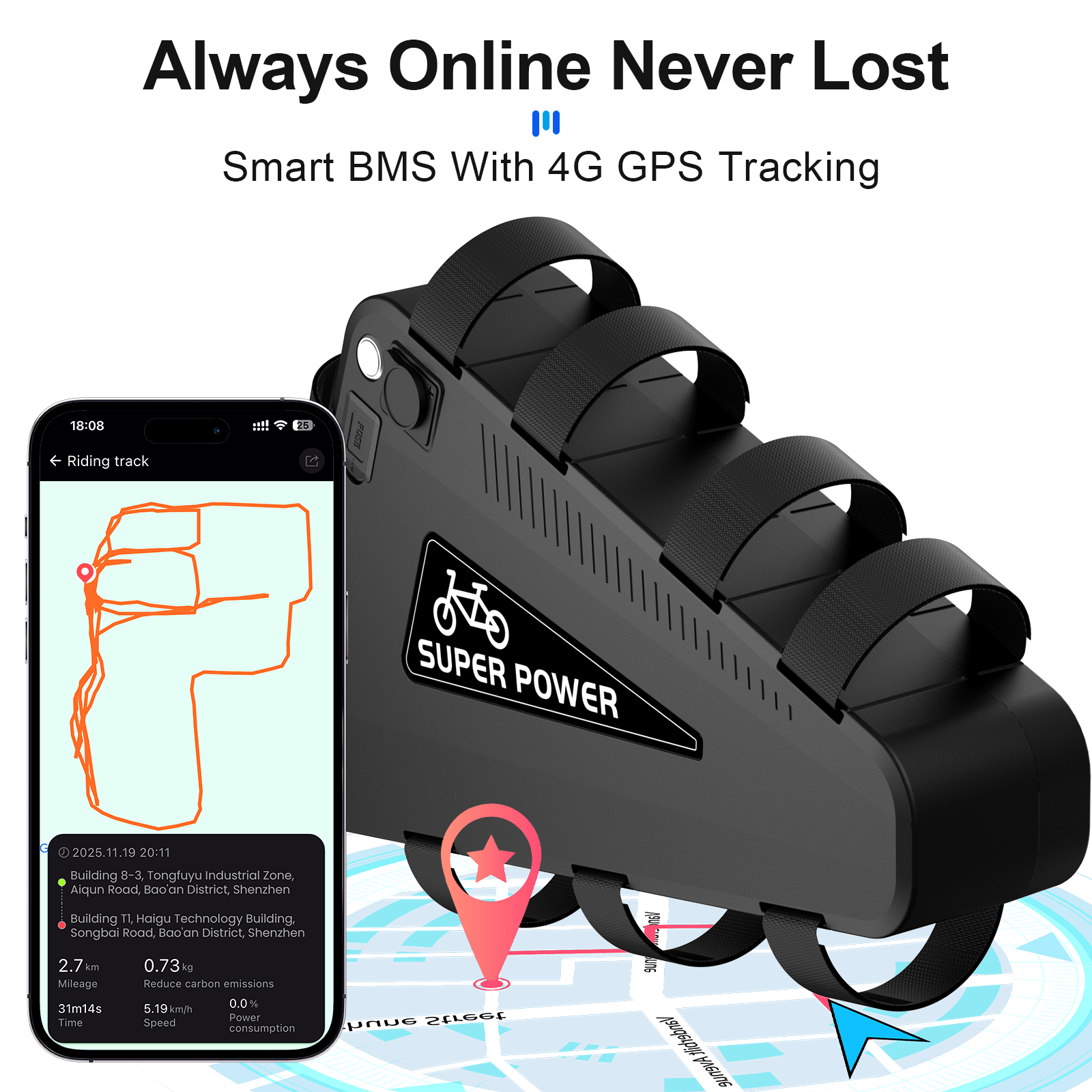 Batterie triangulaire GPS P101 48 V, 52 V, 30 Ah, à cellules LG5000 Li-ion, pour vélo électrique, compatible avec les moteurs Bafang et Tongshen